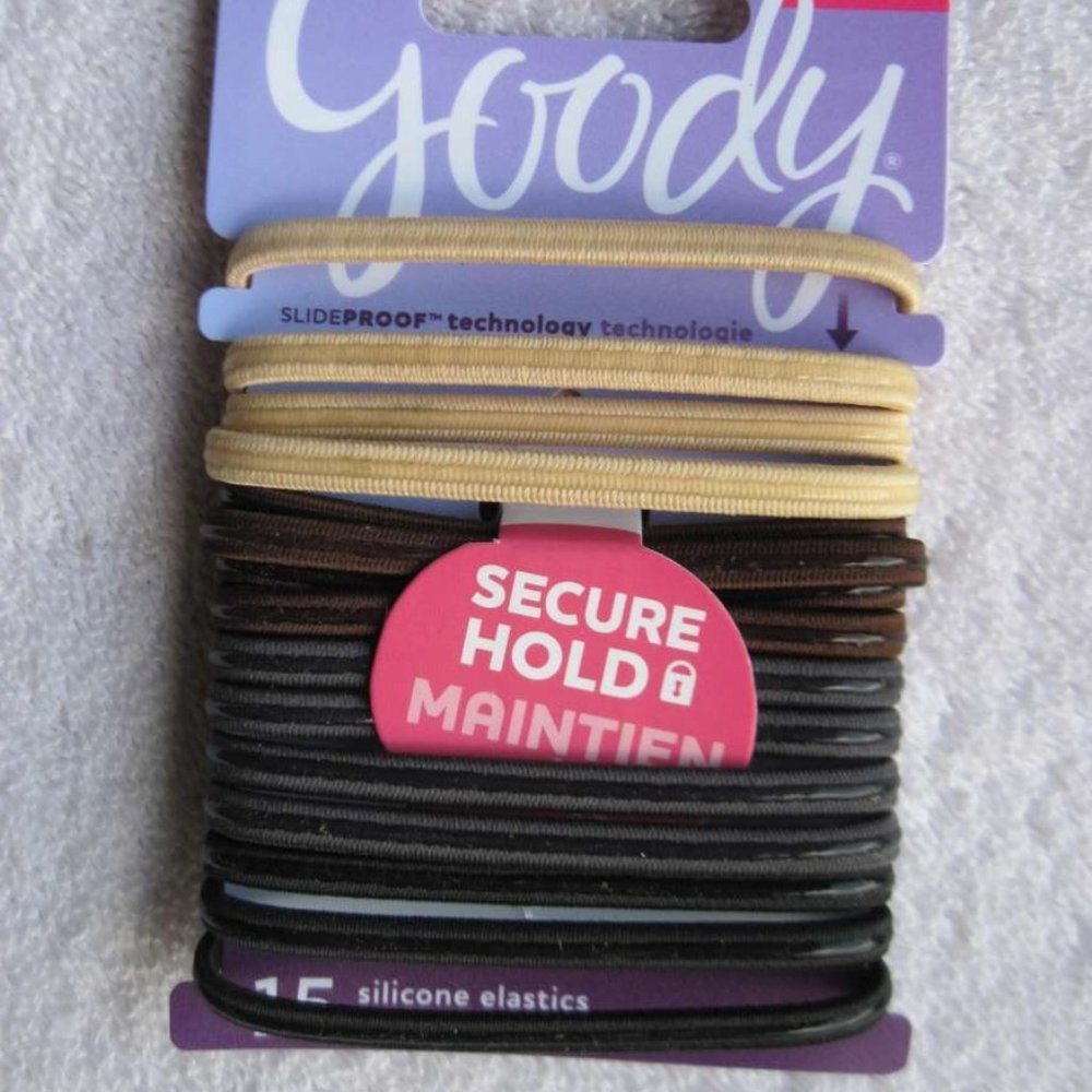 15 Goody Slide Slip Proof Silicone Line Elastics Hair Bands Stay Put Hold Secure